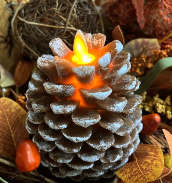 #CA248  Pine Cone Moving Flame LED Candle - 4x4.5In