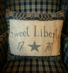 #WRN1340-E Primitive Woven Pillow Woven With "Sweet Liberty 1776" Printed Tag