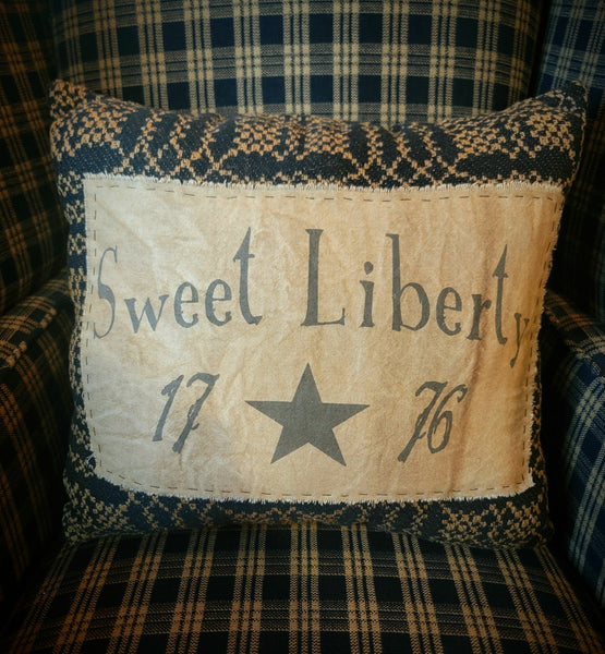 #WRN1340-E Primitive Woven Pillow Woven With "Sweet Liberty 1776" Printed Tag