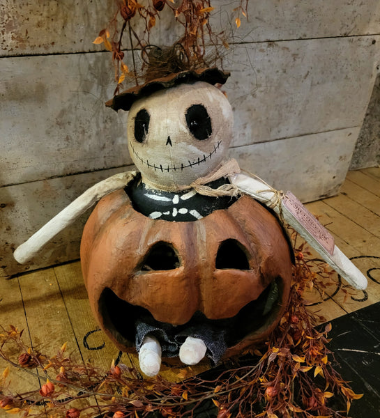 #RC-FPG RUGGED CHIC Skeleton Guy In Jack O Lantern Pumpkin