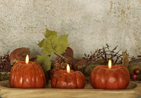 #NY236437 Primitive Orange 3D Flame Short 3.5 Inch Pumpkin Candle - 6Hr Timer