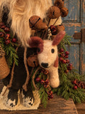 #DG3 Primitive Clay Face Santa Holding Puppy & Tree By HOLLY SCHMIDT