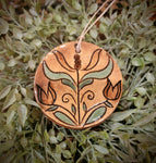 #1024FLW  Redware Folk Art Flower Round Ornament