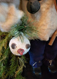 FLGS-25 HOLLY SCHMIDT "Fuzzy Cream Coat Santa With Flag & Snowman Ornament" ONE OF A KIND
