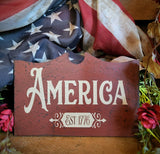 #AM64 Colonial Red "AMERICA EST 1776" Tavern Shelf Sitter