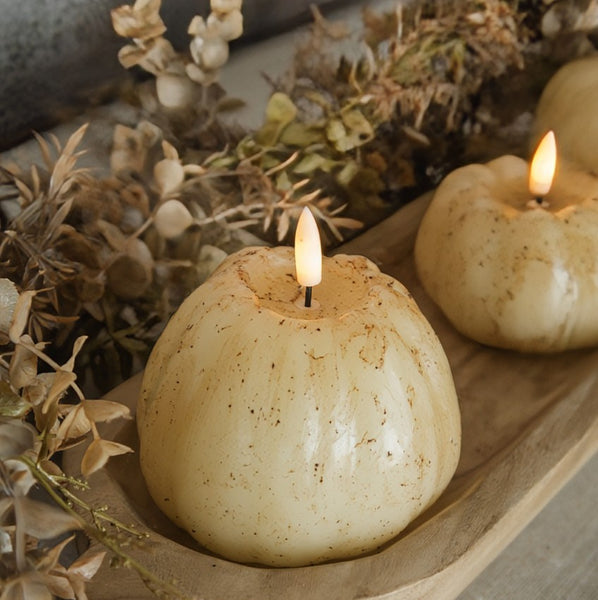 #NY236441  Primitive Cream 3D Flame 4 Inch Tall Pumpkin Candle - 6Hr Timer