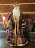 #A268 2026 Signed ARNETT'S Wool Plaid Cloak Santa Holding A Lantern & Tree