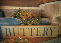 #WHFS5  "BUTTERY" Wood Sign 24x5.5In - Mustard w/ Black Lettering