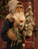 #301HS Primitive Santa With Deer & Tree By HOLLY SCHMIDT