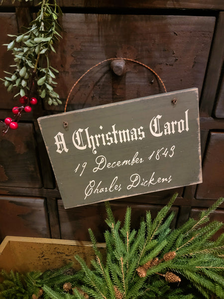 #GACC Sage Green "A Christmas Carol" Wood Sign With Wire Hanger