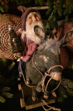 #68HS Primitive Santa Riding Pull Toy Donkey By HOLLY SCHMIDT