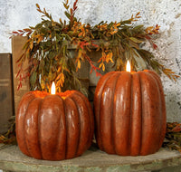 #NY236452 Primitive Bronze 3D Flame 6.5 Inch Tall Pumpkin Candle - 6Hr Timer