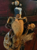 #48HS Primitive Hanging Mouse In Wooden Bell With Make-Do Lantern By Holly Schmidt