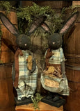 #MRS-RBB  "Mrs Rabbit" With Wood Chick in Pouch By Dawn's Attic Treasures