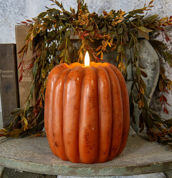 #NY236455 Primitive Orange 3D Flame 6.5 Inch Tall Pumpkin Candle - 6Hr Timer