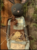 #MRS-RBB  "Mrs Rabbit" With Wood Chick in Pouch By Dawn's Attic Treasures