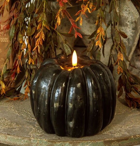 #NY236457 Primitive Black 3D Flame 5 Inch Pumpkin Candle - 6Hr Timer