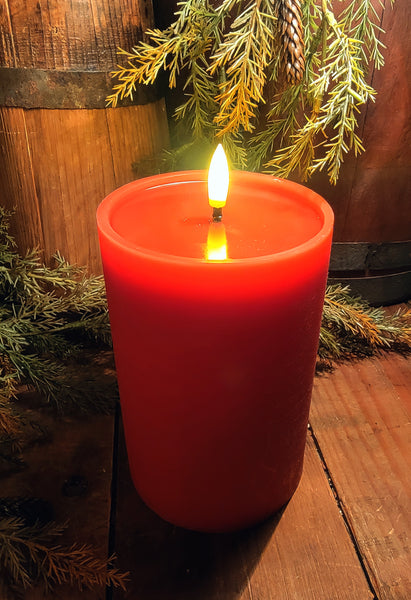 #15PDN Textured Red Wax 6x4"  Flameless Realistic Melt Pillar Candle