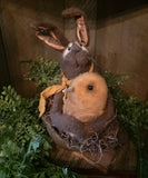 #PRC7 RUGGED CHIC Primitive Brown Bunny & Chick In Burlap Sack