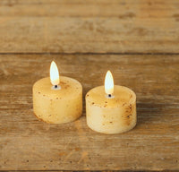 #NY236551  Set of 2 3D Flame Speckled Cream Tealight Candles