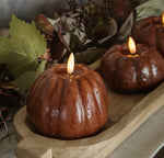 #NY236440 Primitive Bronze 3D Flame 4 Inch Tall Pumpkin Candle - 6Hr Timer