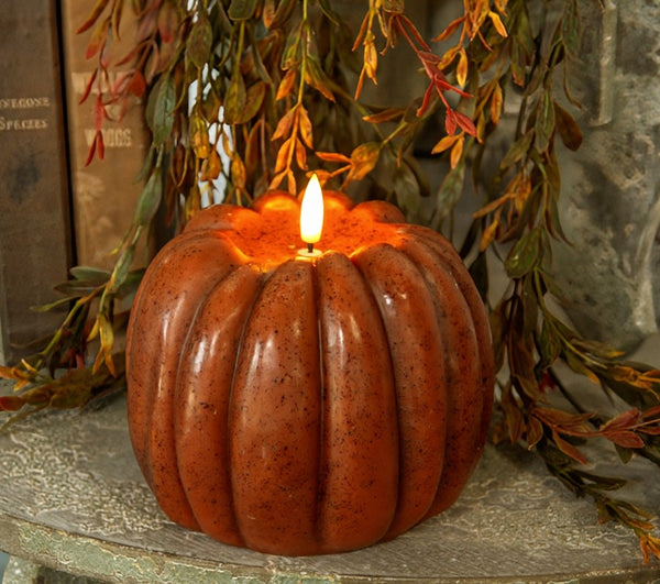 #NY236458  Primitive Bronze 3D Flame 5 Inch Pumpkin Candle - 6Hr Timer