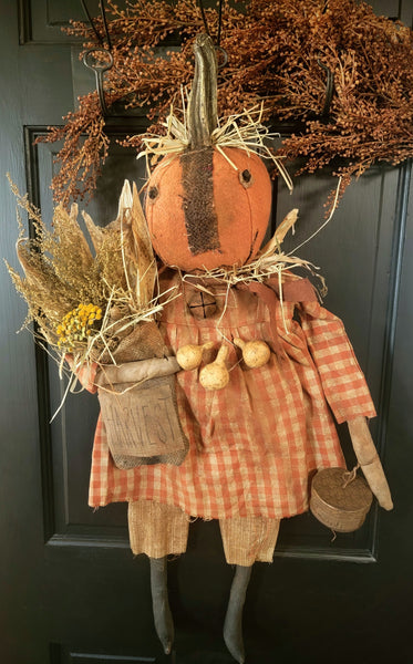 #1CS Primitive "CASSIE" Pumpkin Harvest Girl By MOSES ALLEN COLLECTION
