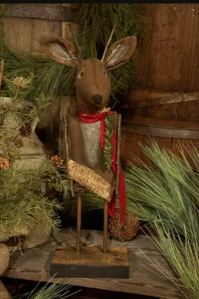 #DAW-SNDBK  Primitive Standing Buck With Christmas Sign