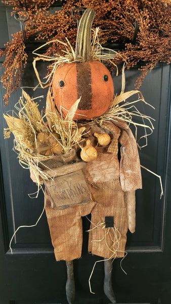 #5EL Primitive "ELMER" Pumpkin Harvest Boy By MOSES ALLEN COLLECTION