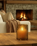 #NY246258  5In Amber Dotted Glass 3D Flame Candle