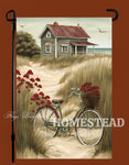 #GF-2503 "Beach House with Bike" Garden Flag