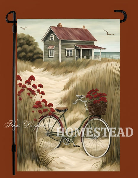 #GF-2503 "Beach House with Bike" Garden Flag
