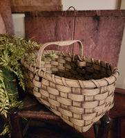 #S9-TOV Primitive Distressed "Taupe" Oval Basket With Wood Handle MADE IN THE USA!
