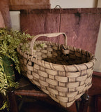 #S9-TOV Primitive Distressed "Taupe" Oval Basket With Wood Handle MADE IN THE USA!