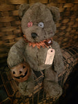 #WRN2302 Primitive"EMMETT" Bear With Jack O Lantern Bucket & Bell