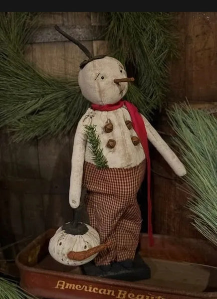 #DAW-LOU  Primitive Snowman With Bells, Scarf and Snowman Head