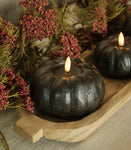 #NY236433 Primitive Black 3D Flame 3.5 Inch Short Pumpkin Candle - 6Hr Timer