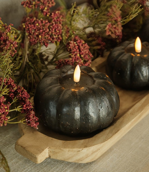 #NY236433 Primitive Black 3D Flame 3.5 Inch Short Pumpkin Candle - 6Hr Timer