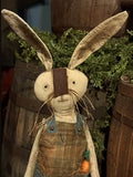 #ROG Primitive "Rodger" Rabbit With Plaid Bibs By Dawn's Attic Treasures