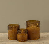 #NY246257  4In Amber Dotted Glass 3D Flame Candle