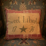 #WRN1340-H Primitive Woven Pillow With "Sweet Liberty 1776" Printed Tag