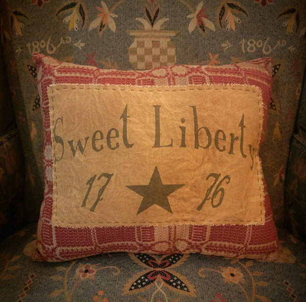#WRN1340-H Primitive Woven Pillow With "Sweet Liberty 1776" Printed Tag