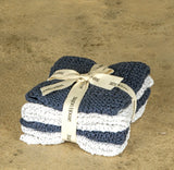 #9019  Set of 4 Denim & White Knit Dishcloths