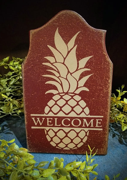 #PACT Colonial Style "Pineapple Welcome" Wood Tavern Sign Shelf Sitter MADE IN THE USA!