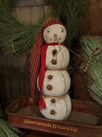 #DAW-4BSNW  Primitive "Frosty" Snowman With Bells & Night Hat