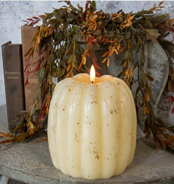 #NY236453 Primitive Cream 3D Flame 6.5 Inch Tall Pumpkin Candle - 6Hr Timer