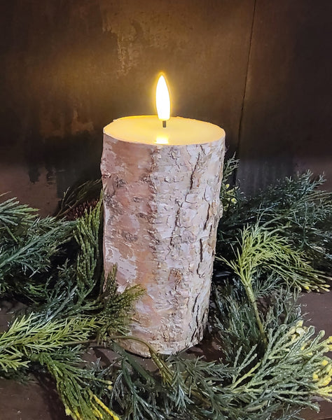 #6BR-GER "Real Bark" 6In Tall Flameless Pillar