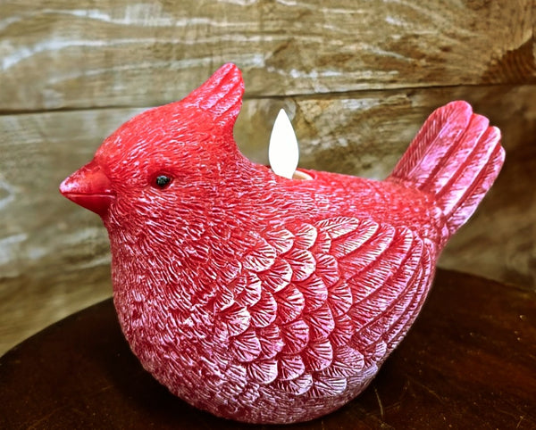 #CA293  Cardinal Shaped Moving Flame LED Candle 6.1x4.3x3.5In