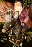 #68HS Primitive Santa Riding Pull Toy Donkey By HOLLY SCHMIDT