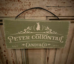 #WHSPCT-GN Wooden "Peter Cottontail" Hanging Sign - Sage Green 5.5x11.5In